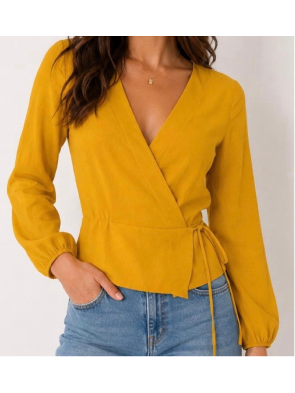 Women's J.Crew Yellow Flowy Long Sleeve Wrap Blouse Size 0